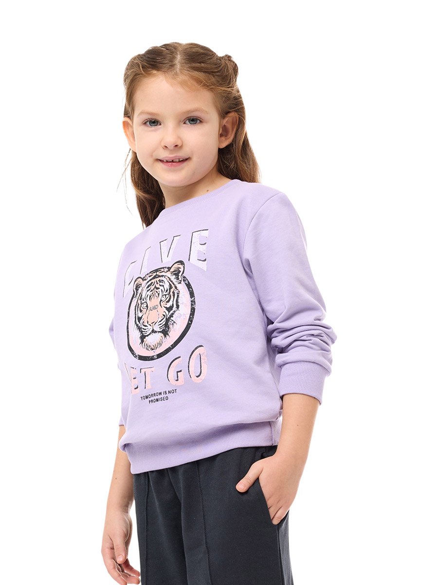 Girls Purple Tiger Graphic Print Sweatshirt