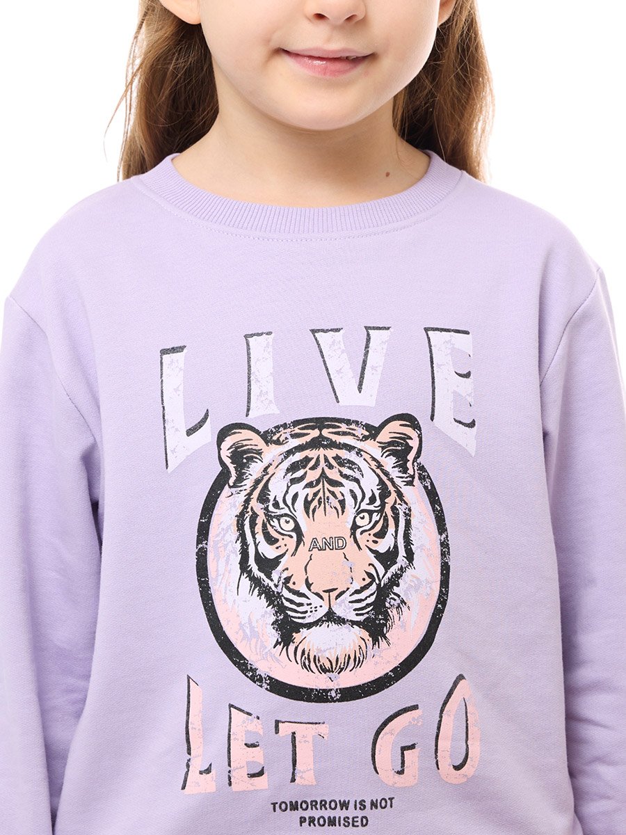Girls Purple Tiger Graphic Print Sweatshirt