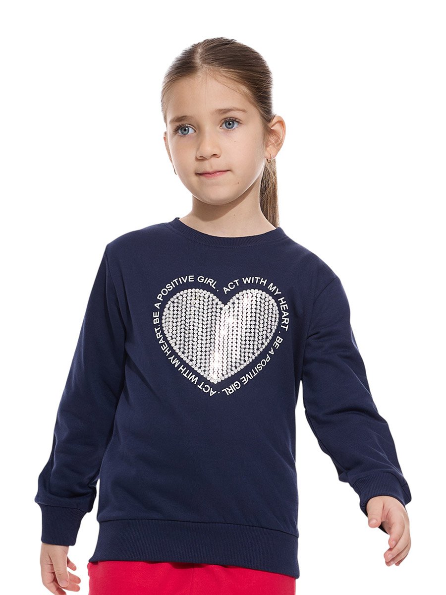Girls Navy Blue Sequined Heart Sweatshirt