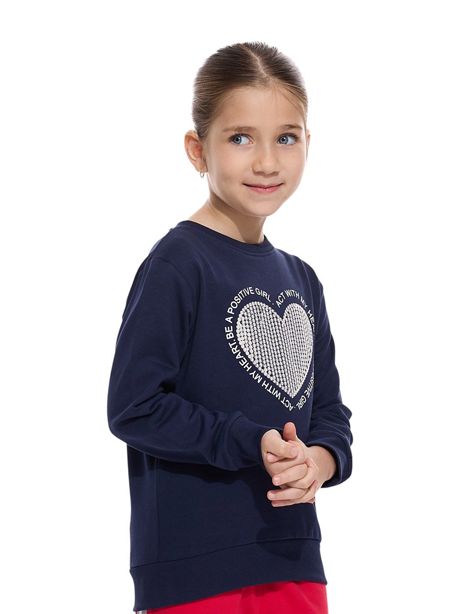 Girls Navy Blue Sequined Heart Sweatshirt