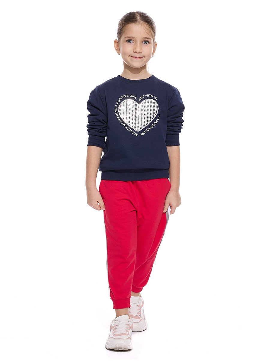 Girls Navy Blue Sequined Heart Sweatshirt
