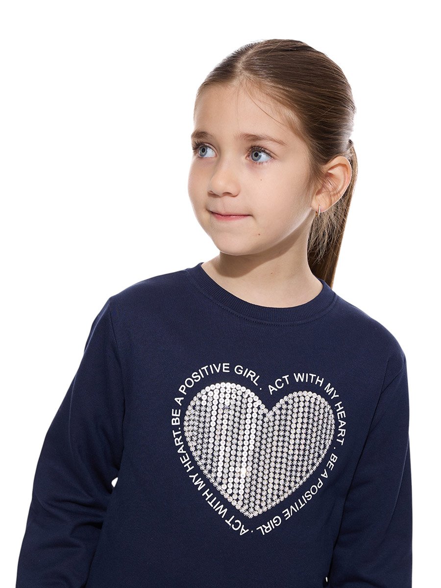 Girls Navy Blue Sequined Heart Sweatshirt