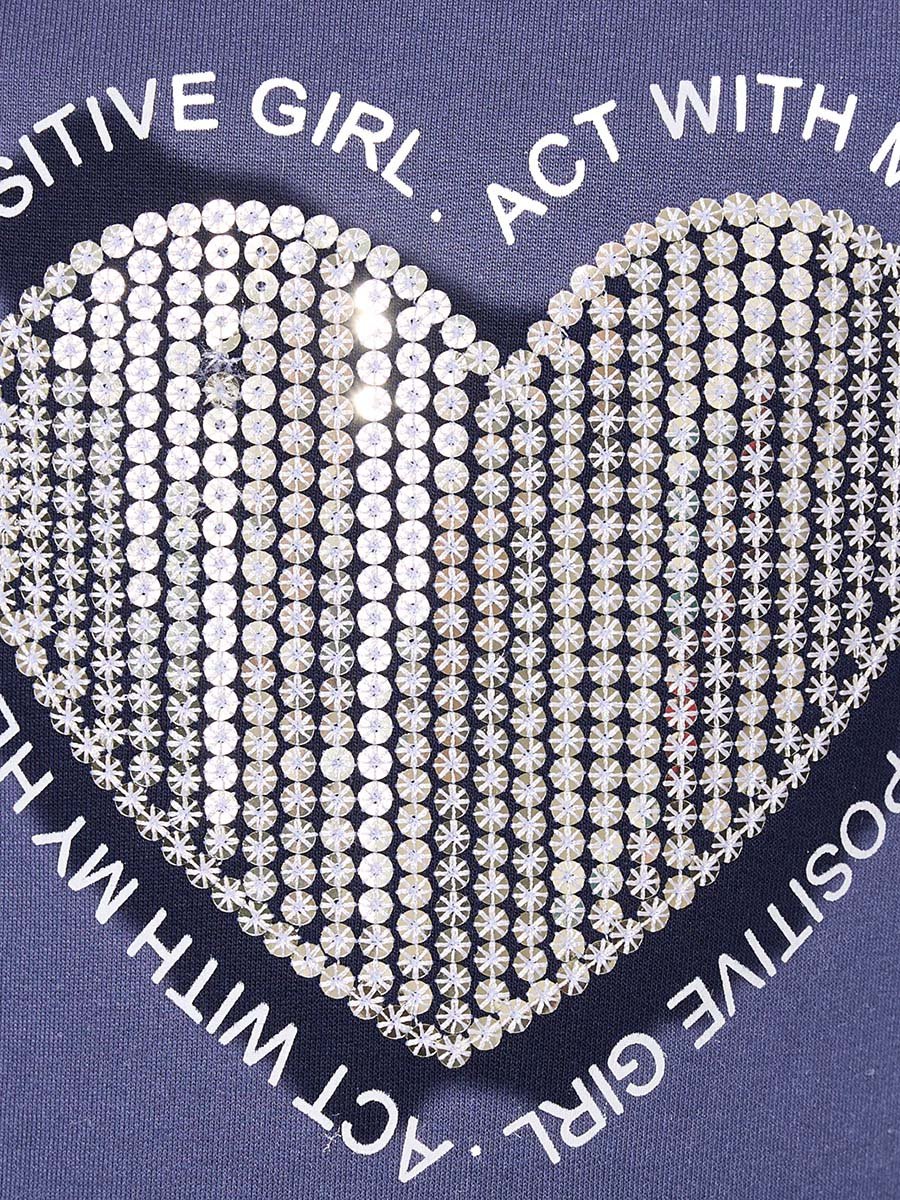 Girls Navy Blue Sequined Heart Sweatshirt