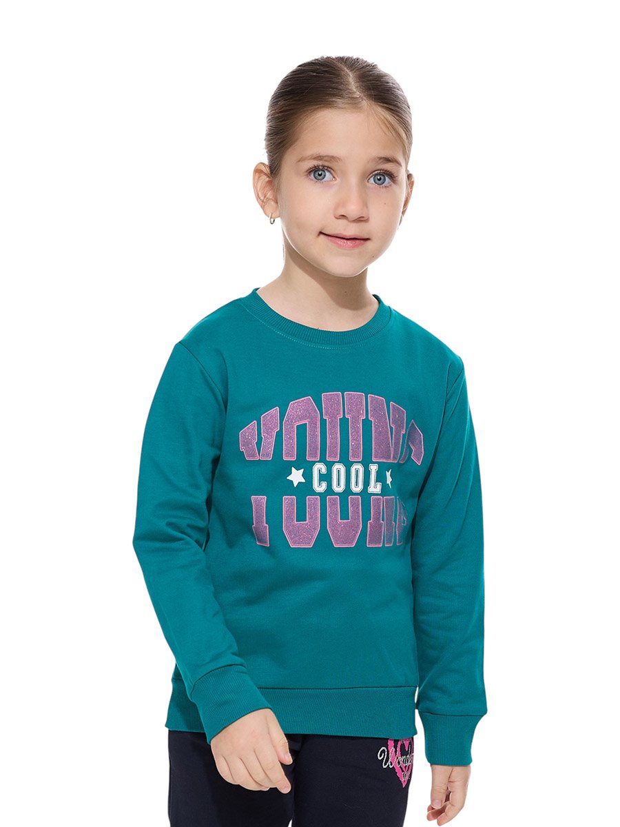 Girls Green Glitter Graphic Print Sweatshirt
