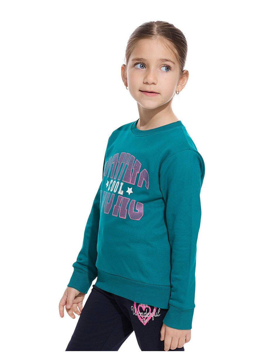 Girls Green Glitter Graphic Print Sweatshirt