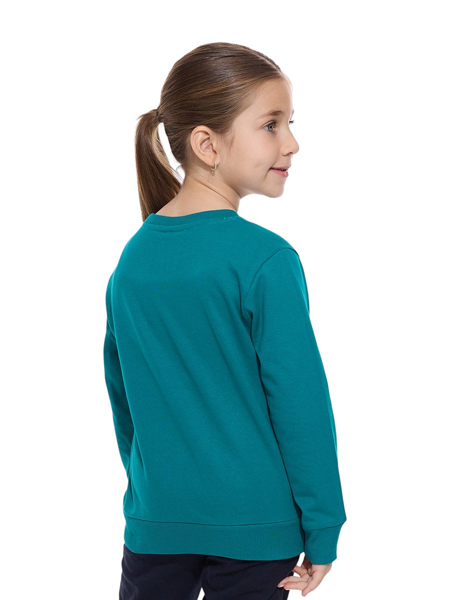 Girls Green Glitter Graphic Print Sweatshirt