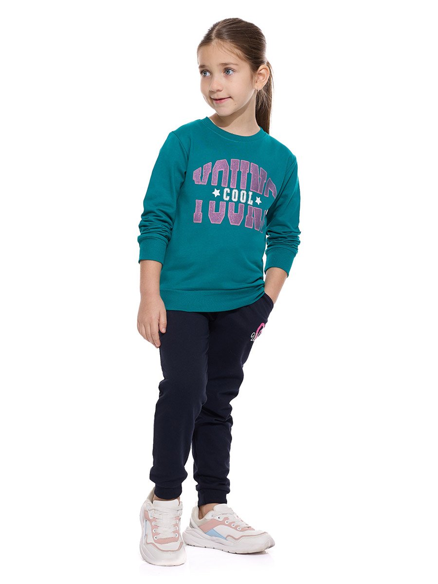 Girls Green Glitter Graphic Print Sweatshirt