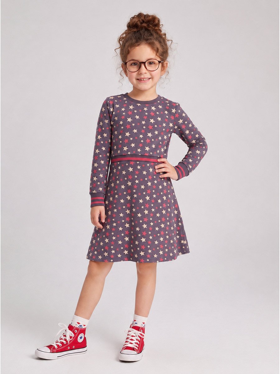 Girls Star Print A-Line Casual Dress