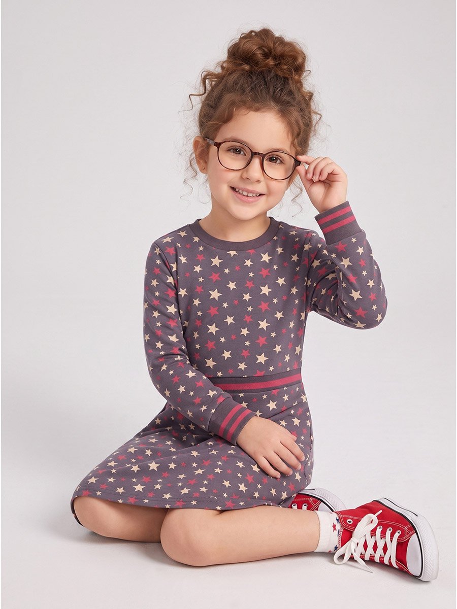 Girls Star Print A-Line Casual Dress