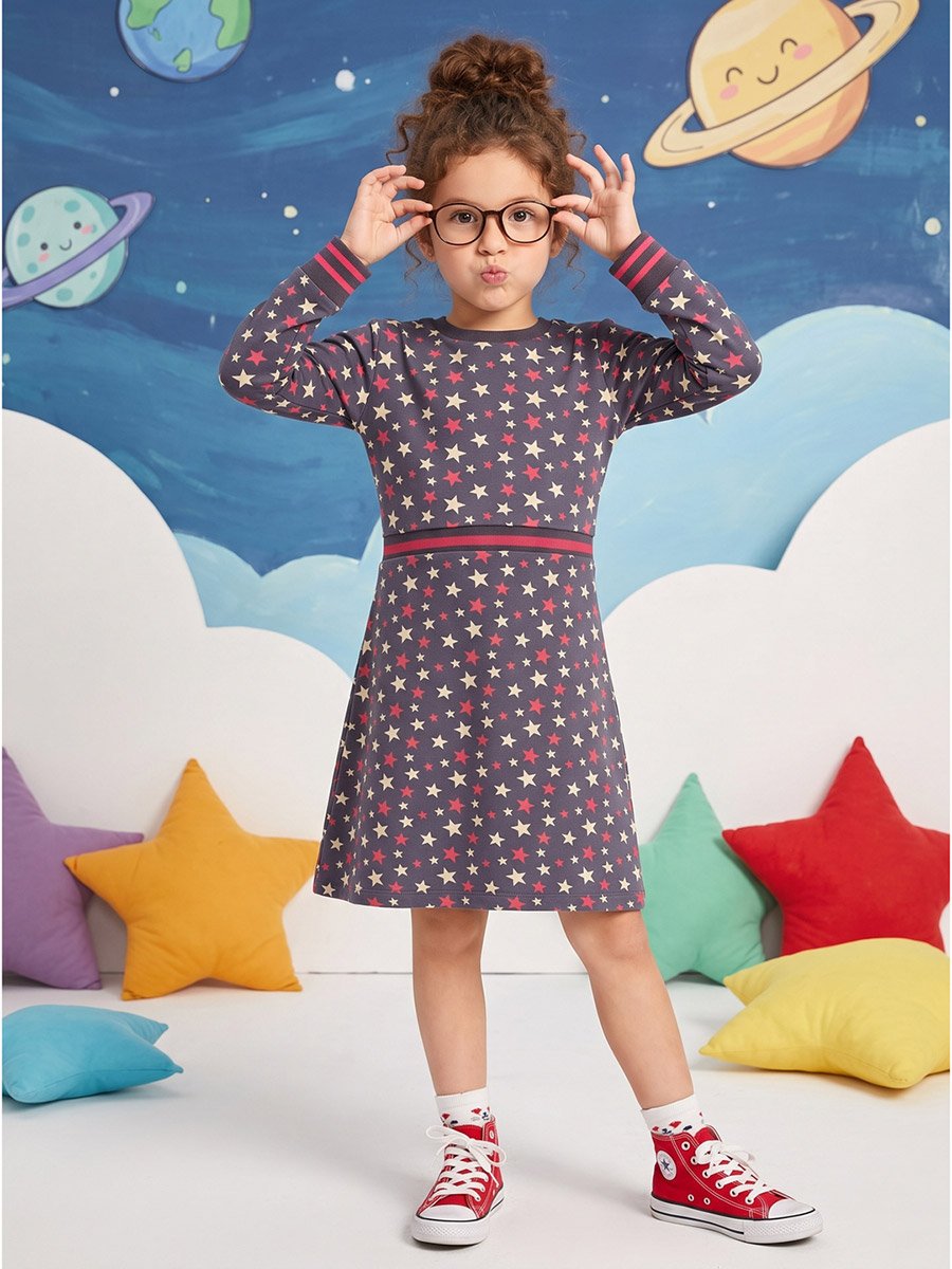 Girls Star Print A-Line Casual Dress