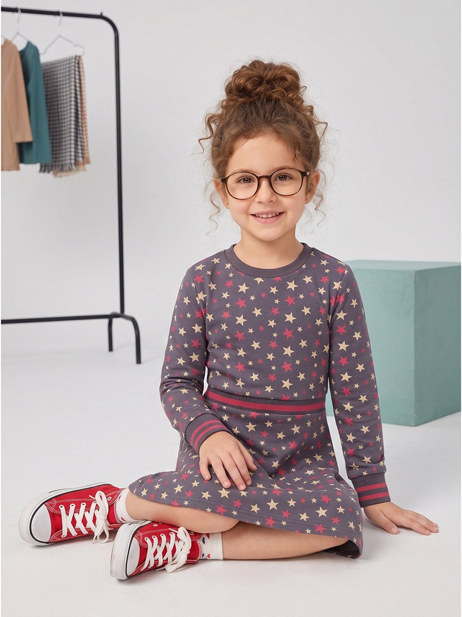 Girls Star Print A-Line Casual Dress