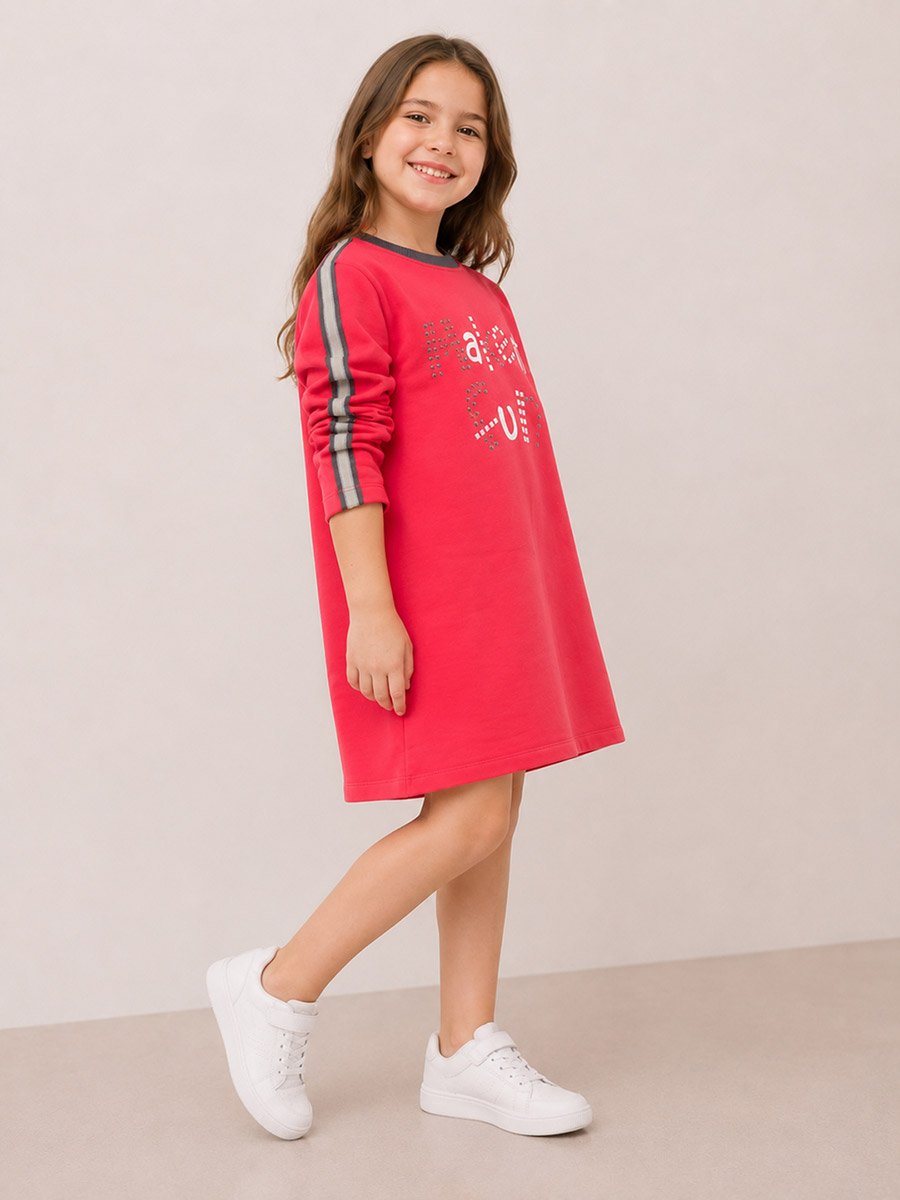 Girls Pink Studded Casual Dress
