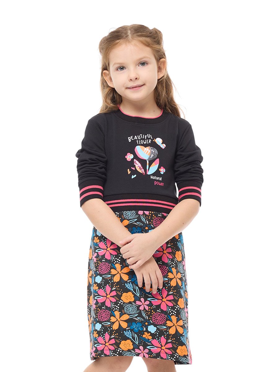 Girls Sequined Floral Print Casual Dress