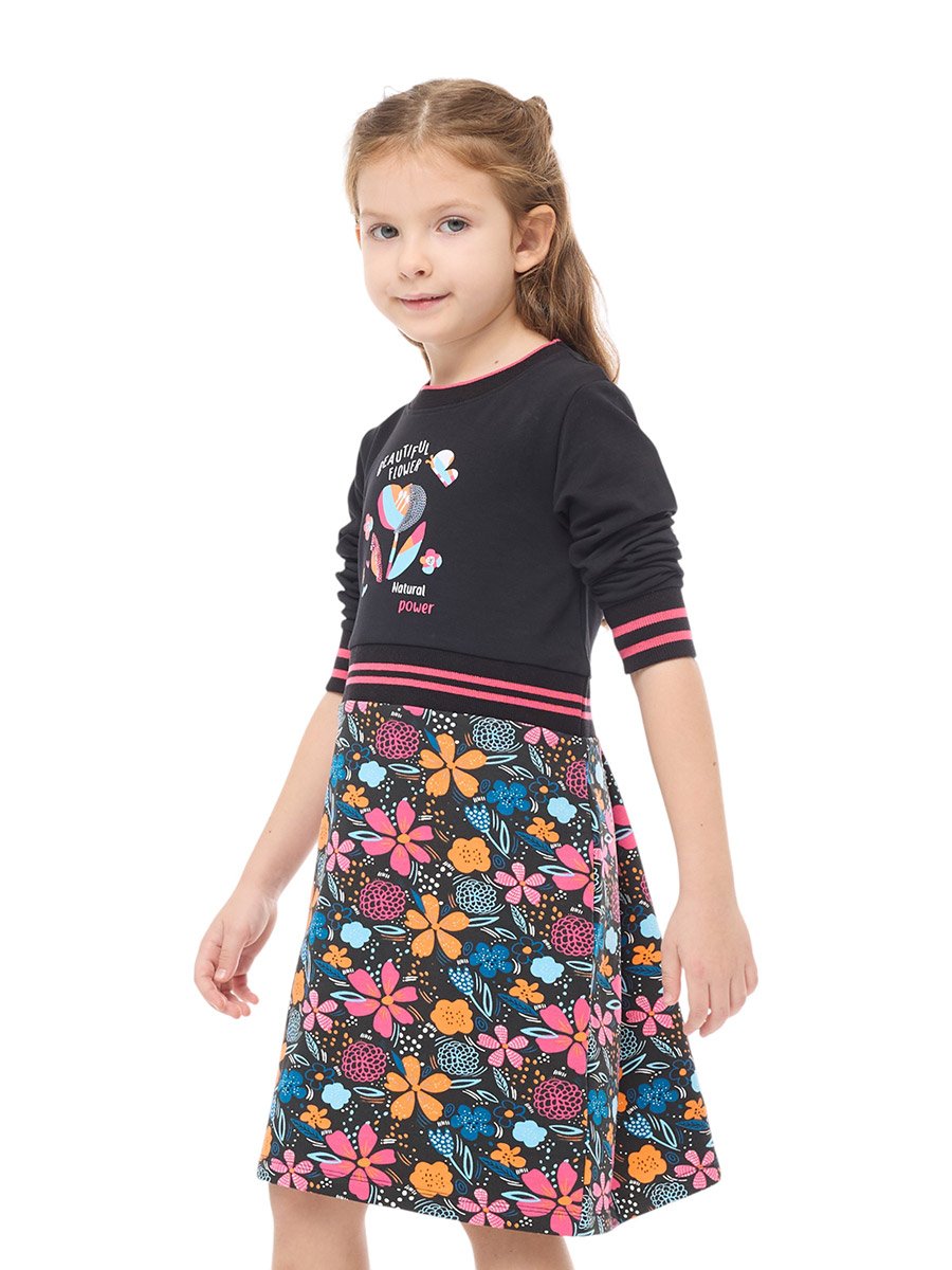 Girls Sequined Floral Print Casual Dress
