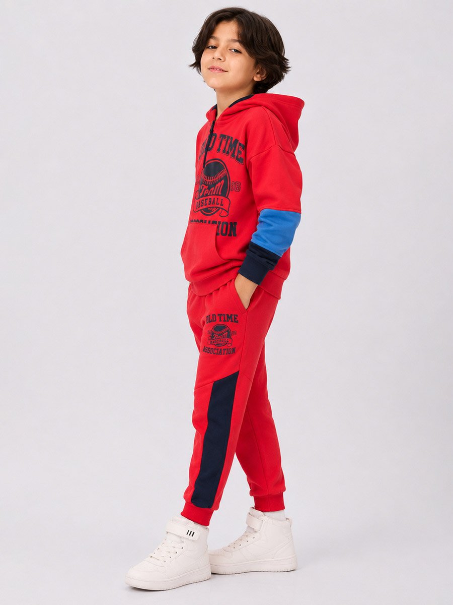 Boys Multi-Color Printed Hoodie and Cuffed He Pnats Set