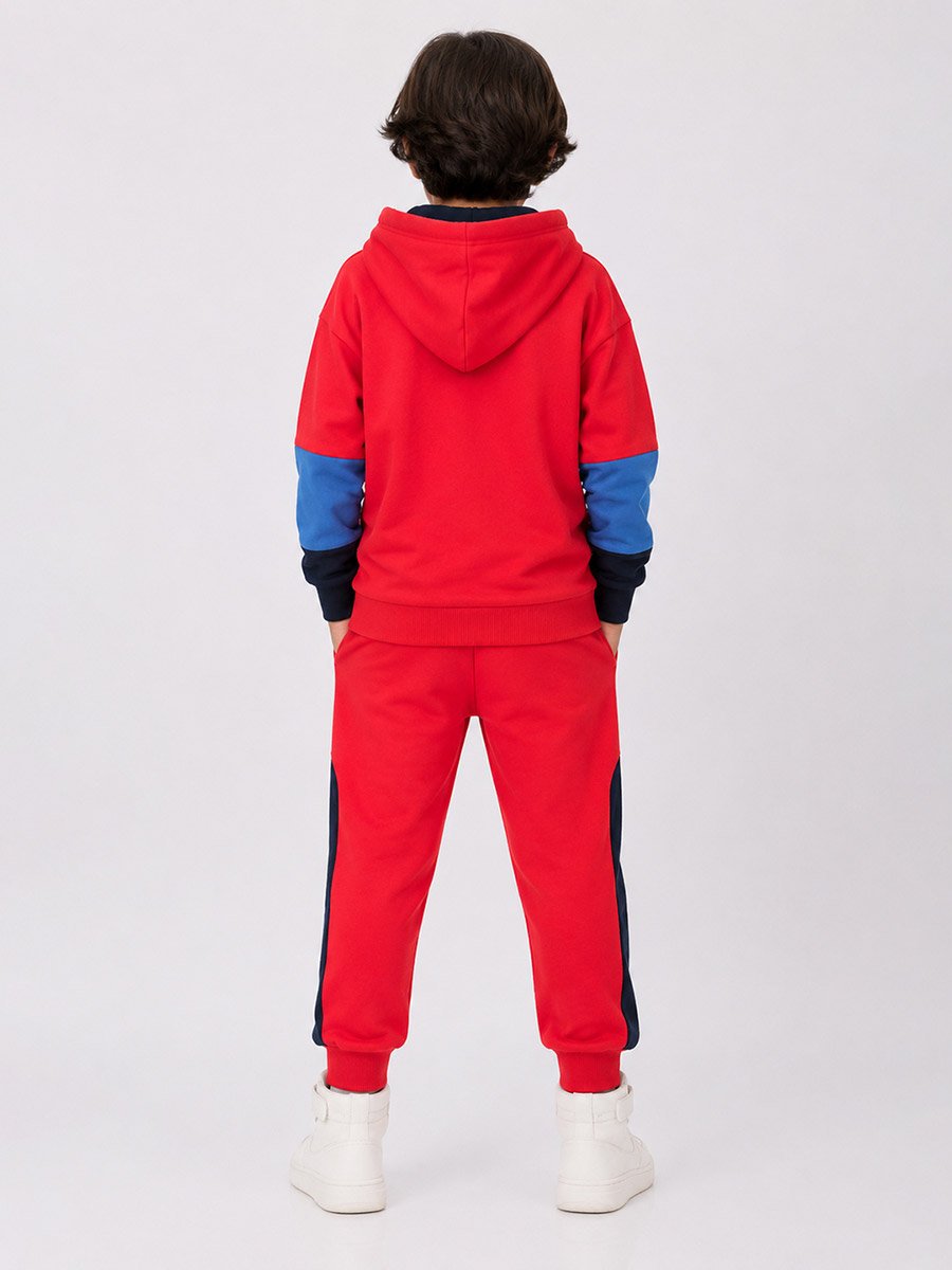 Boys Multi-Color Printed Hoodie and Cuffed He Pnats Set