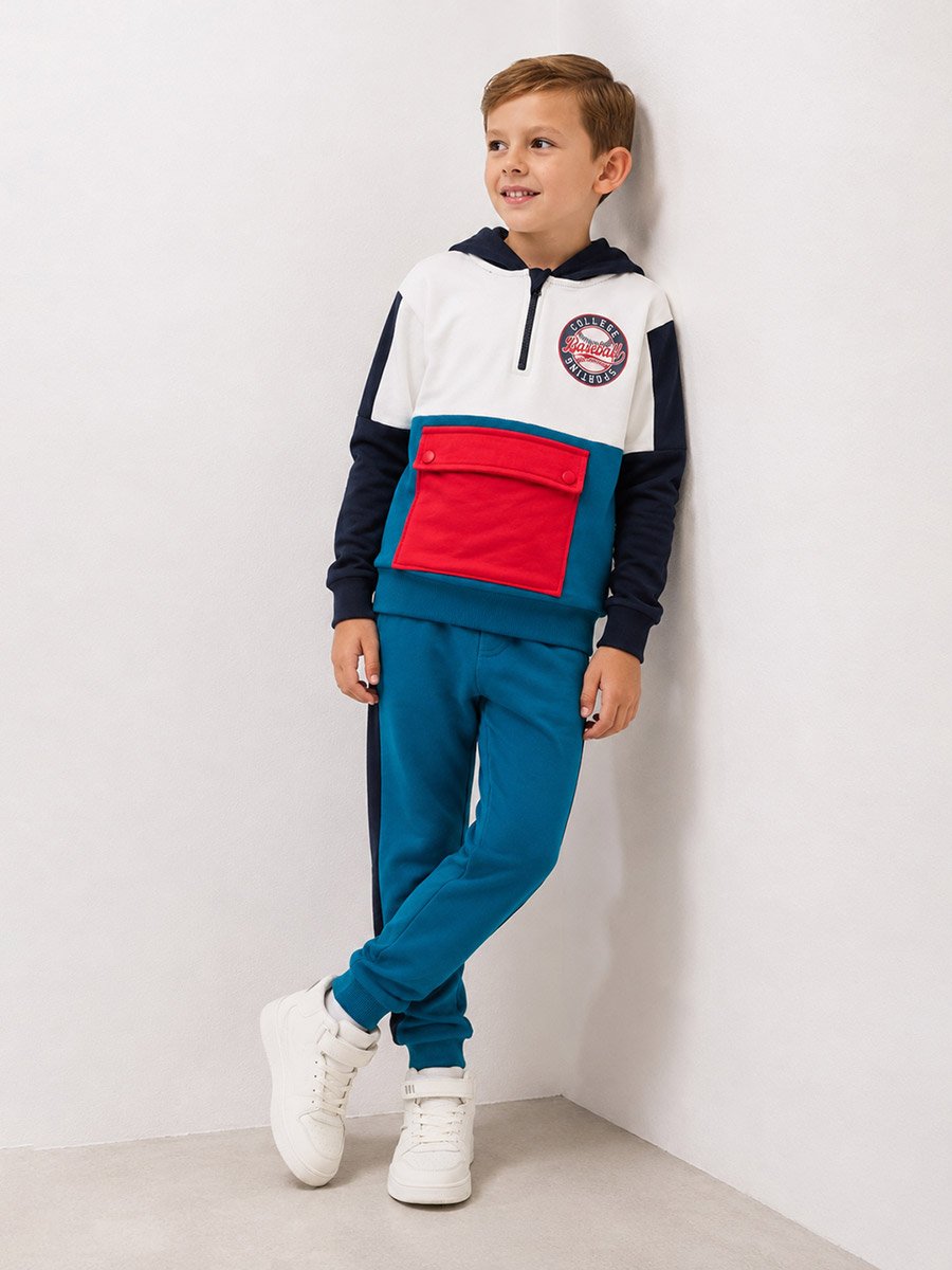 Boys Multi Color Block Hoodie and Joggers Set