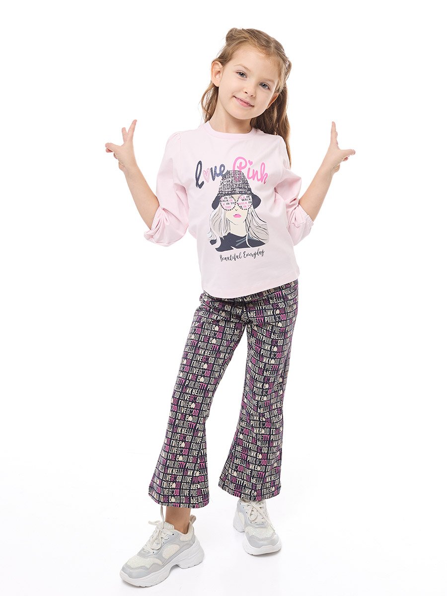 Girls Glitter Graphic Top and Flared Leggings Set