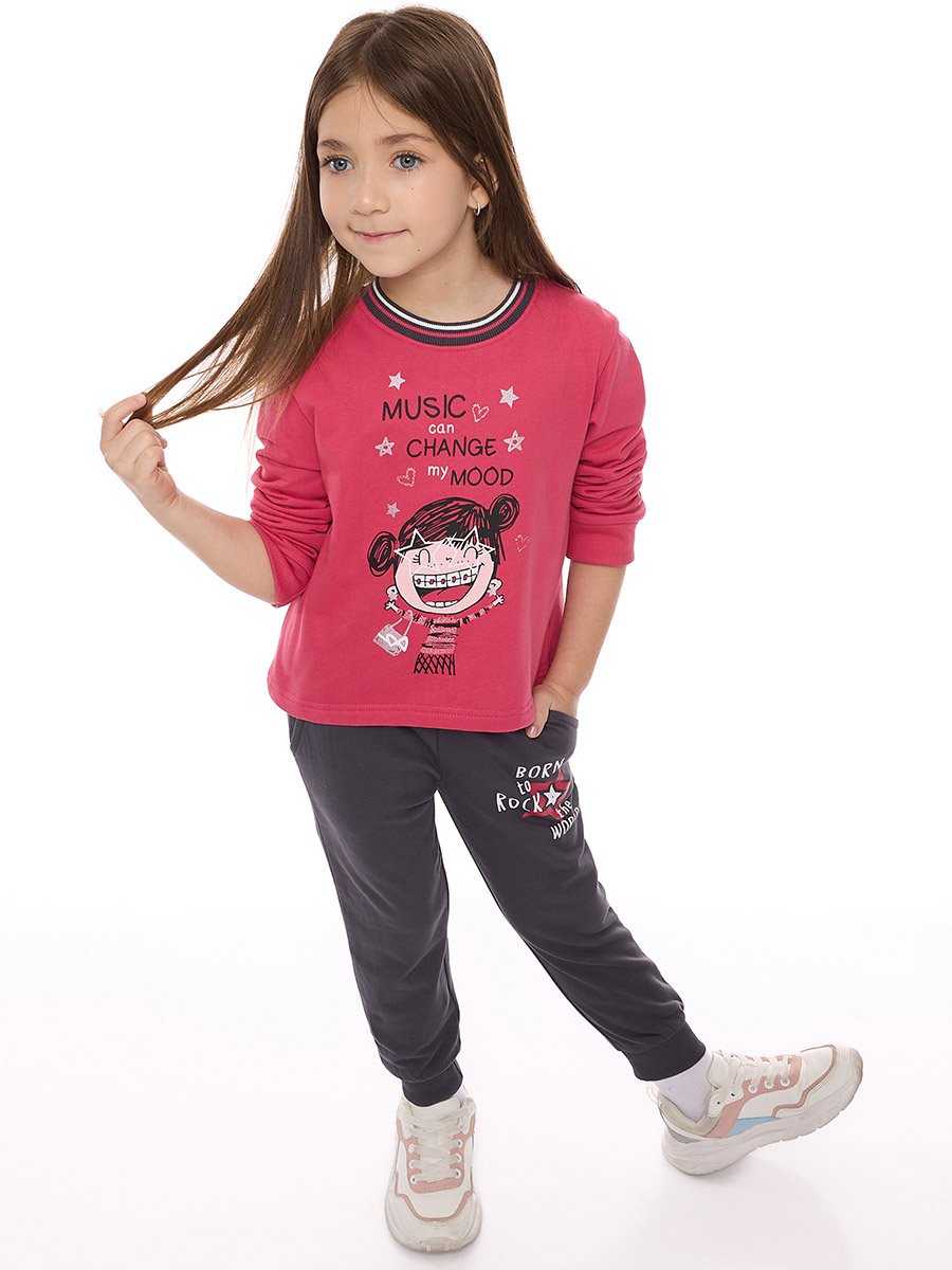 Girls Glitter Graphic Print Top and Joggers Set