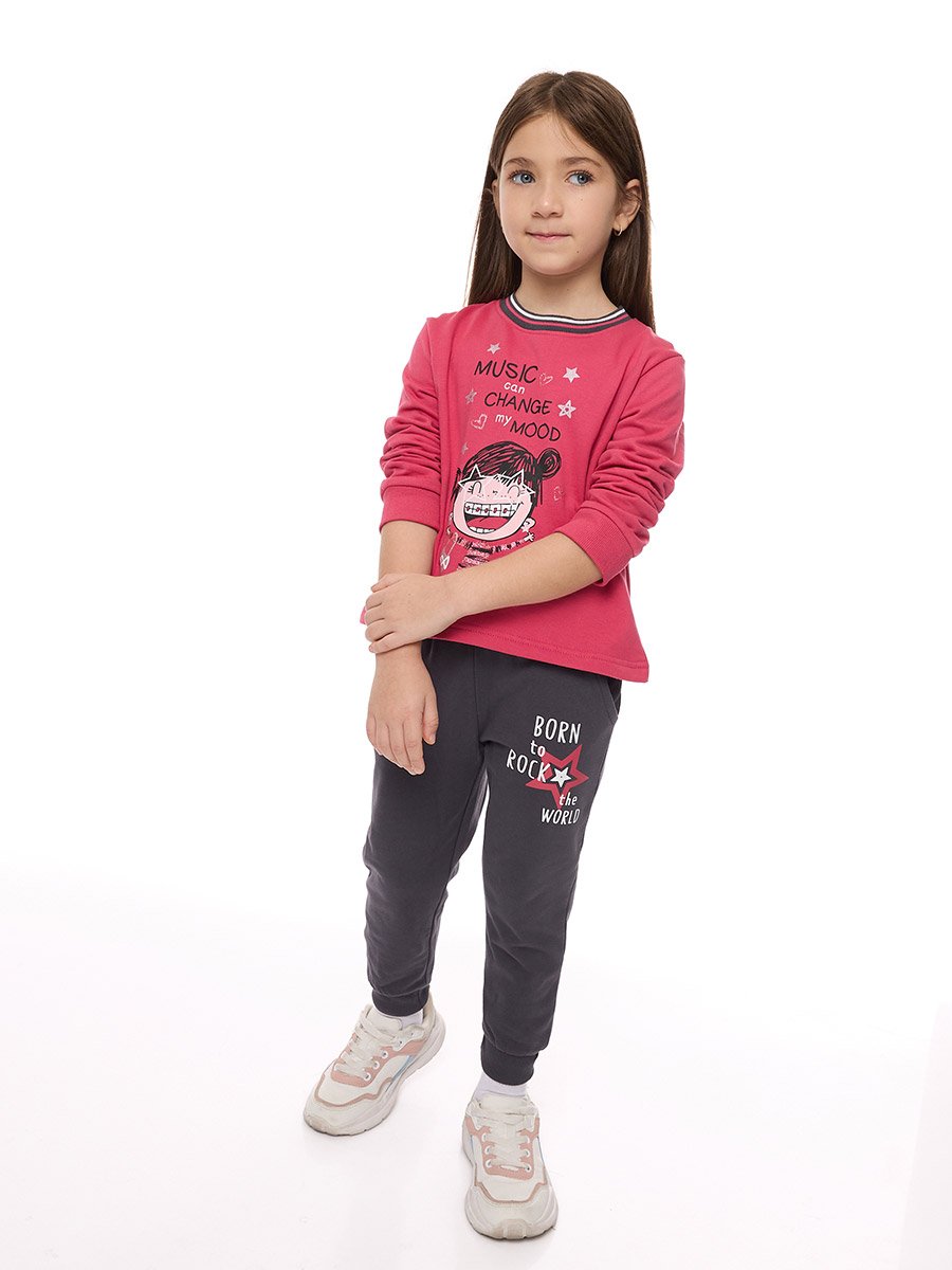 Girls Glitter Graphic Print Top and Joggers Set