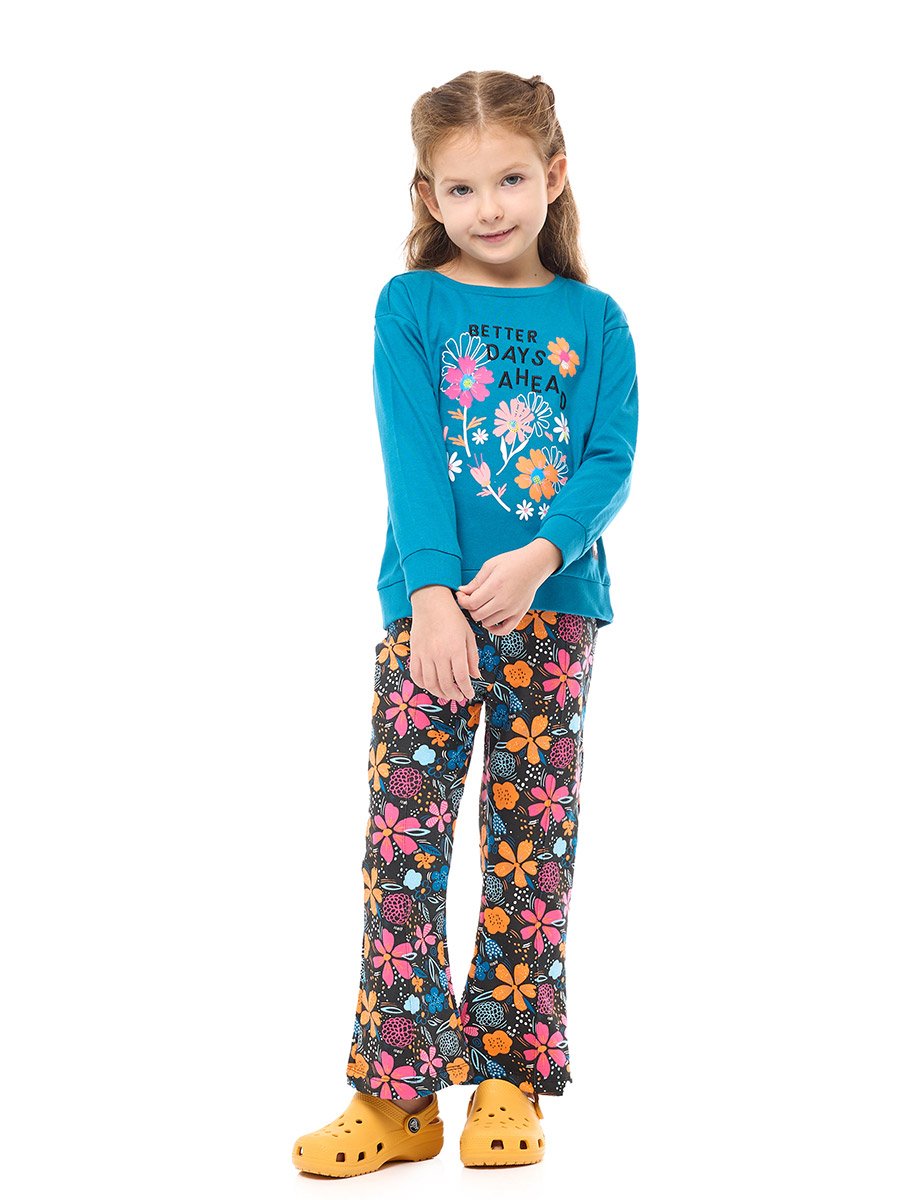 Girls Multi Floral Print Top and Leggings Set