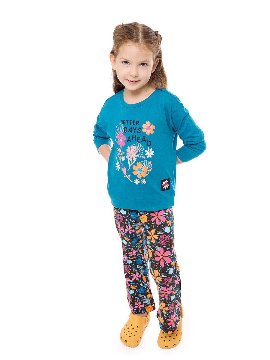 Girls Multi Floral Print Top and Leggings Set
