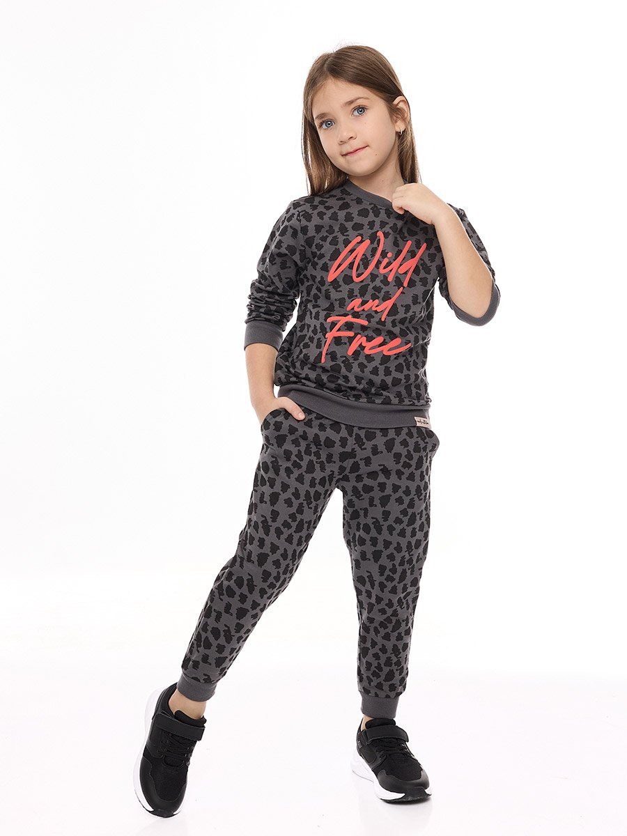 Girls Charcoal Animal Print Sweatshirt and Joggers Set