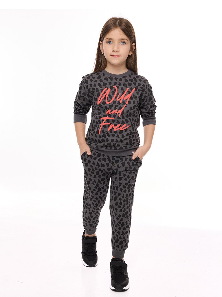 Girls Charcoal Animal Print Sweatshirt and Joggers Set