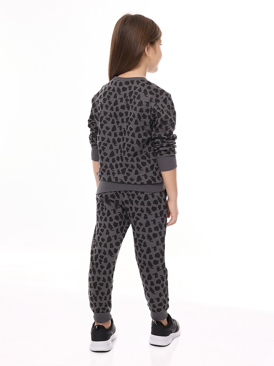 Girls Charcoal Animal Print Sweatshirt and Joggers Set