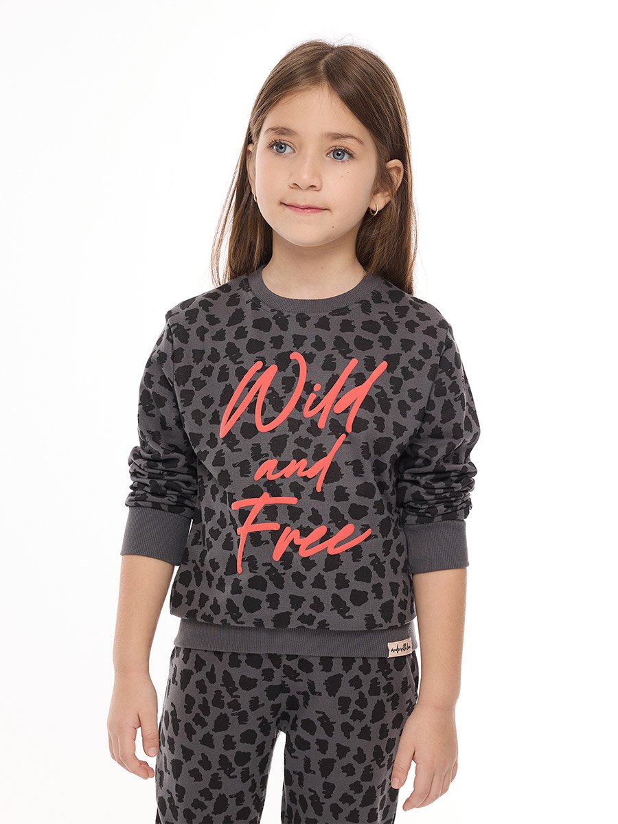 Girls Charcoal Animal Print Sweatshirt and Joggers Set