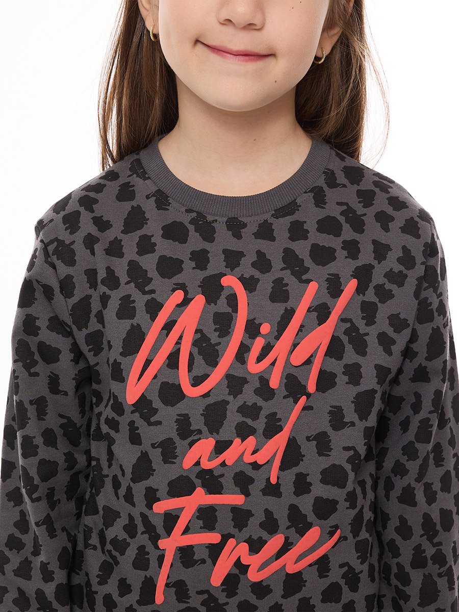 Girls Charcoal Animal Print Sweatshirt and Joggers Set