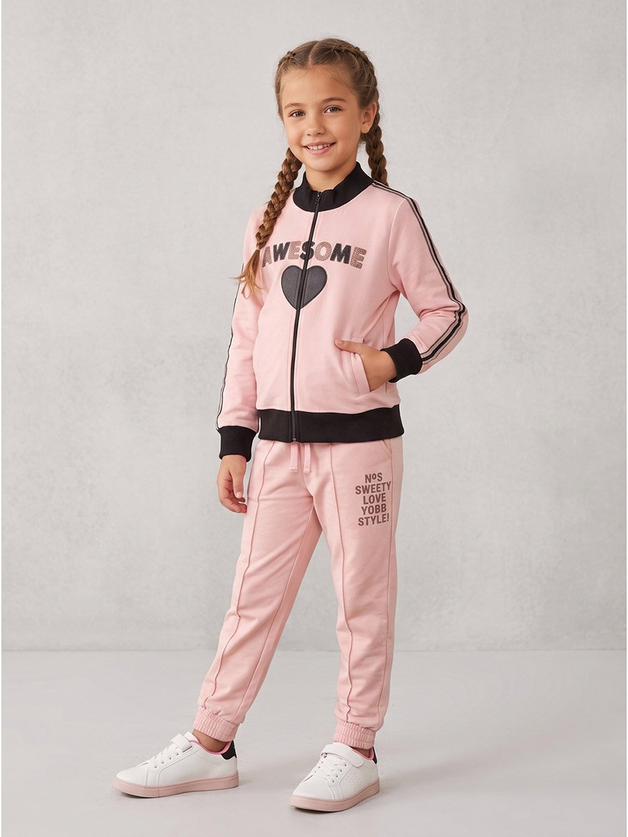 Girls Heart Print Sweatshirt and Joggers Set