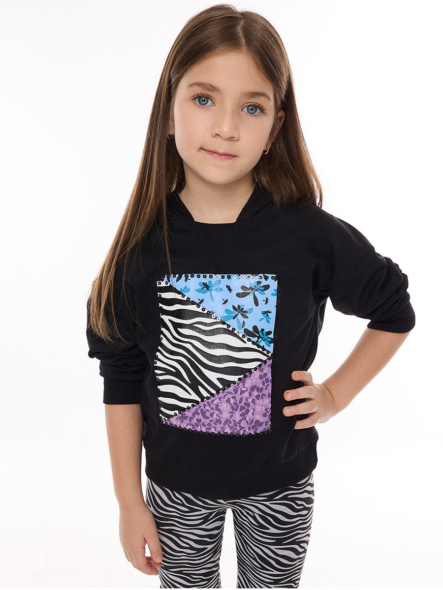 Girls Black Animal Print Hoodie and Leggings Set