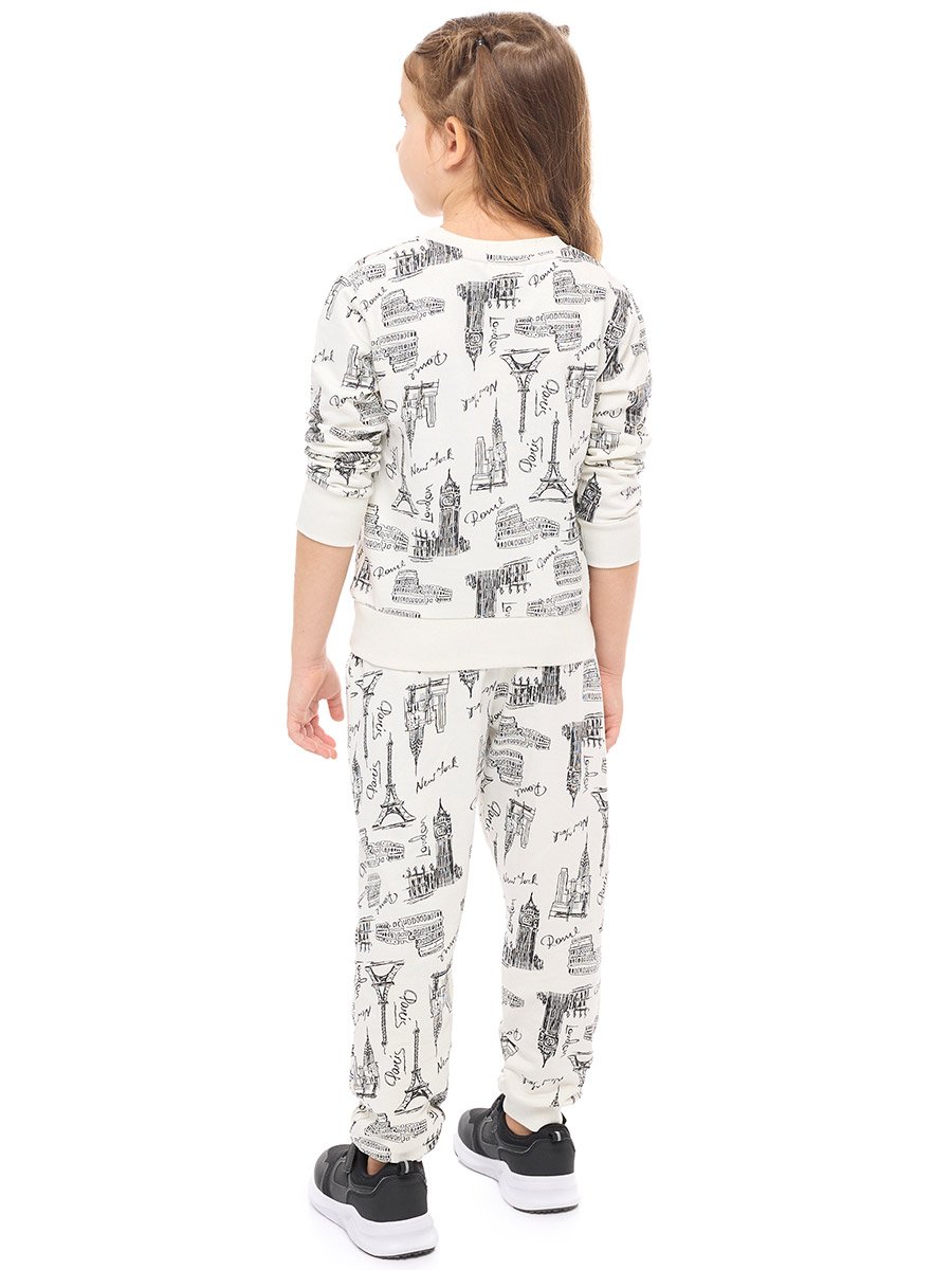 Girls White All Over Print Sweatshirt and Joggers Set