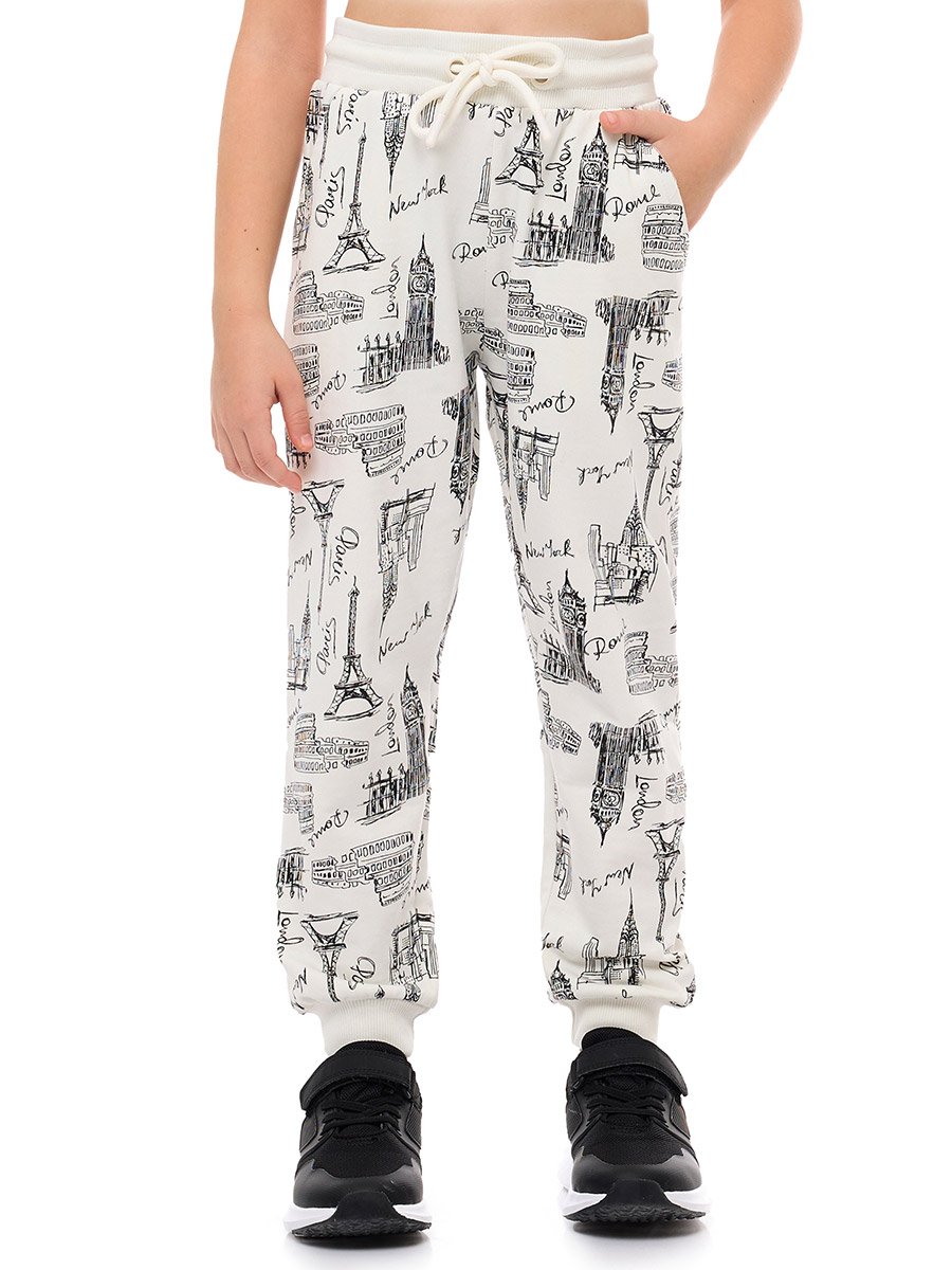Girls White All Over Print Sweatshirt and Joggers Set