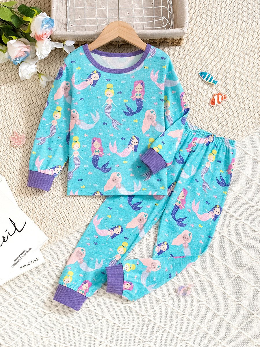 Graphic Print Round Neck Top with Long Pyjama Set