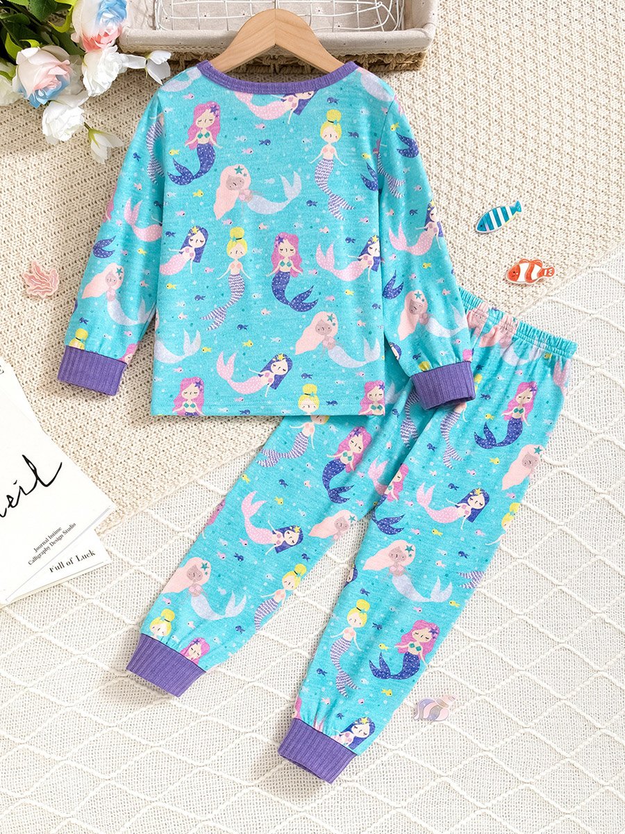 Graphic Print Round Neck Top with Long Pyjama Set