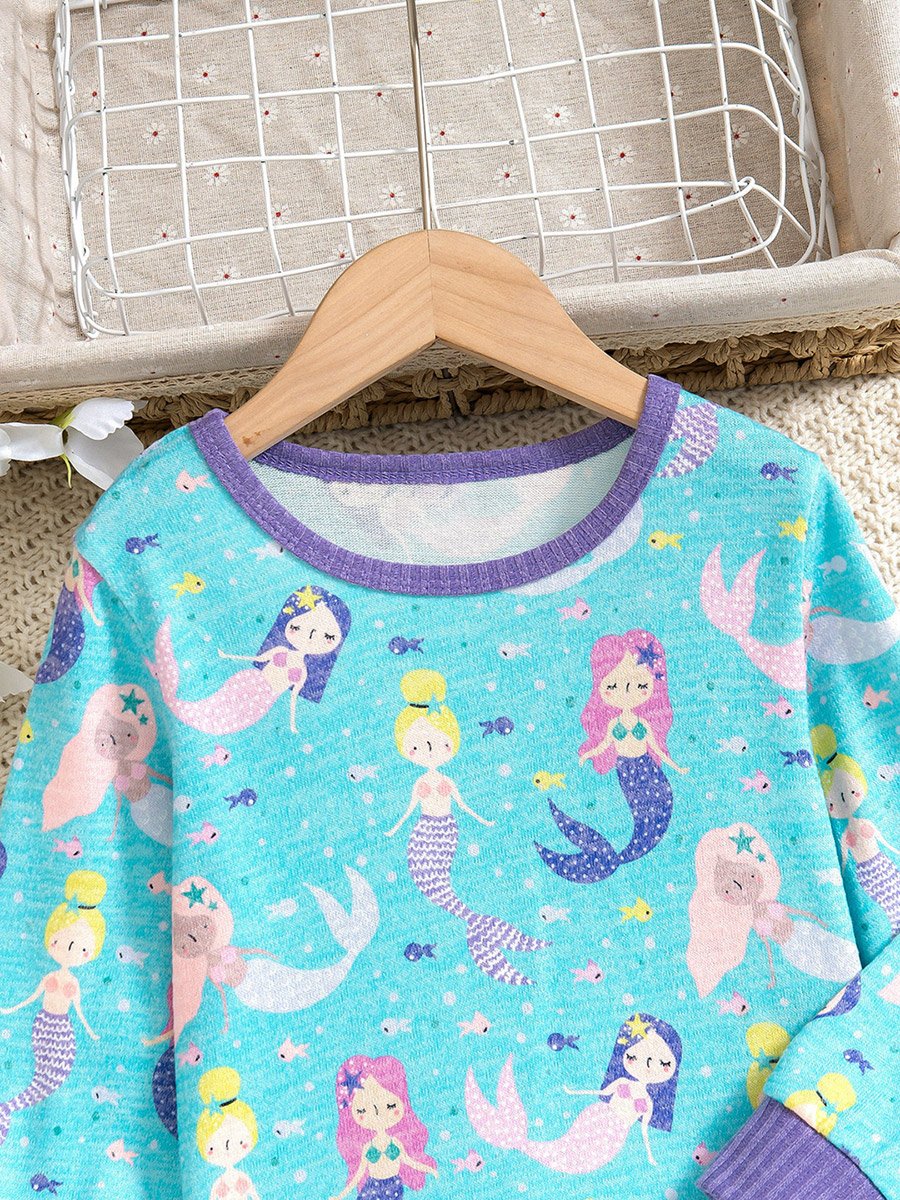 Graphic Print Round Neck Top with Long Pyjama Set