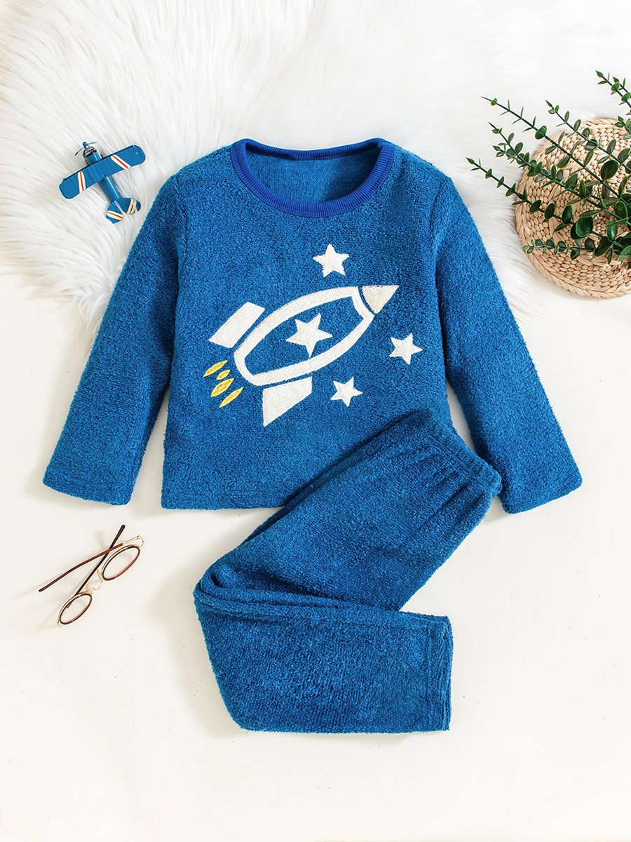 Graphic Embroidery Round Neck Top with Long Pyjama Set