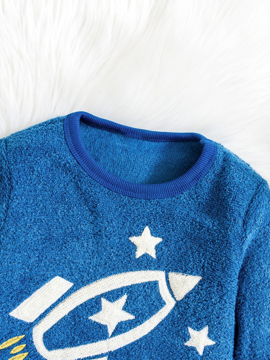 Graphic Embroidery Round Neck Top with Long Pyjama Set
