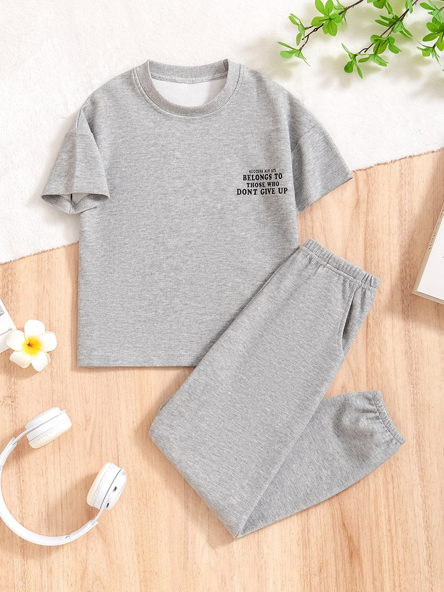 Slogan Print Round Neck Top with Long Pyjama Set