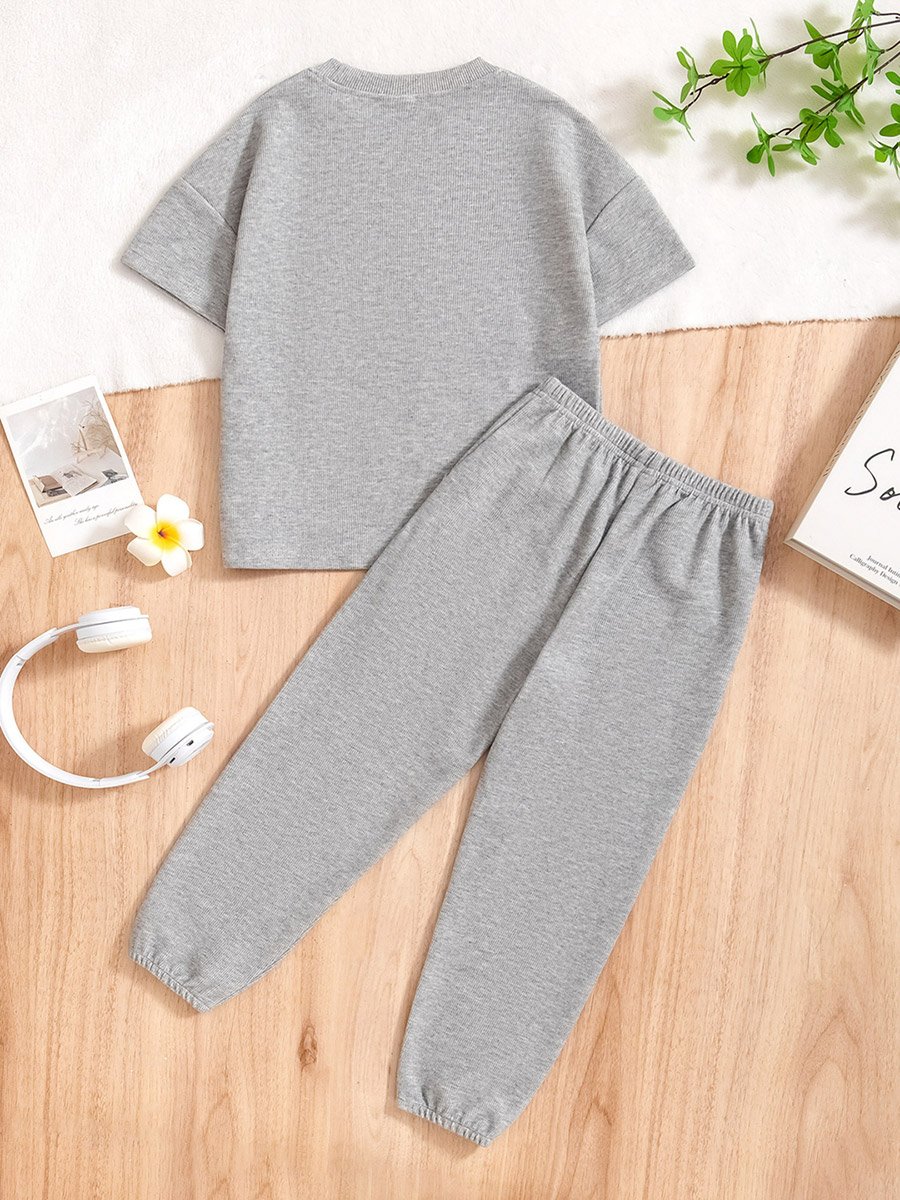 Slogan Print Round Neck Top with Long Pyjama Set