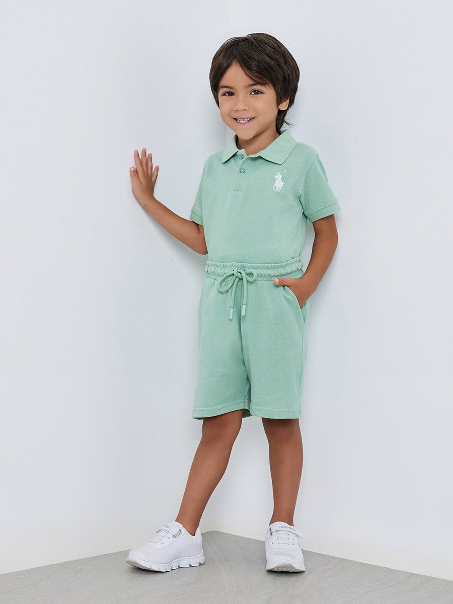 Boys Green Cotton Polo and Shorts Set