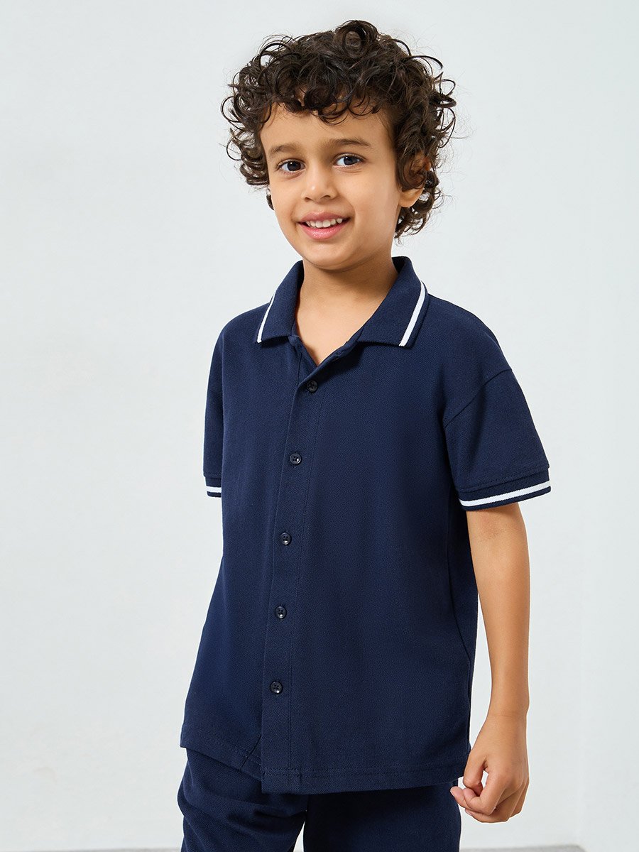 Boys Navy Knit Polo T-Shirt and Shorts Set