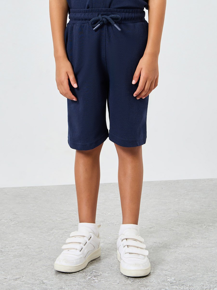 Boys Navy Knit Polo T-Shirt and Shorts Set