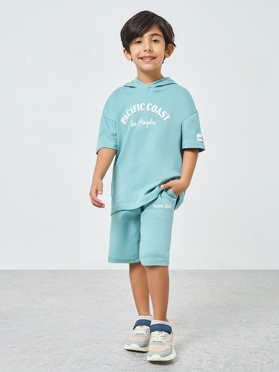 Boys Blue Cotton Hoodie and Shorts Set