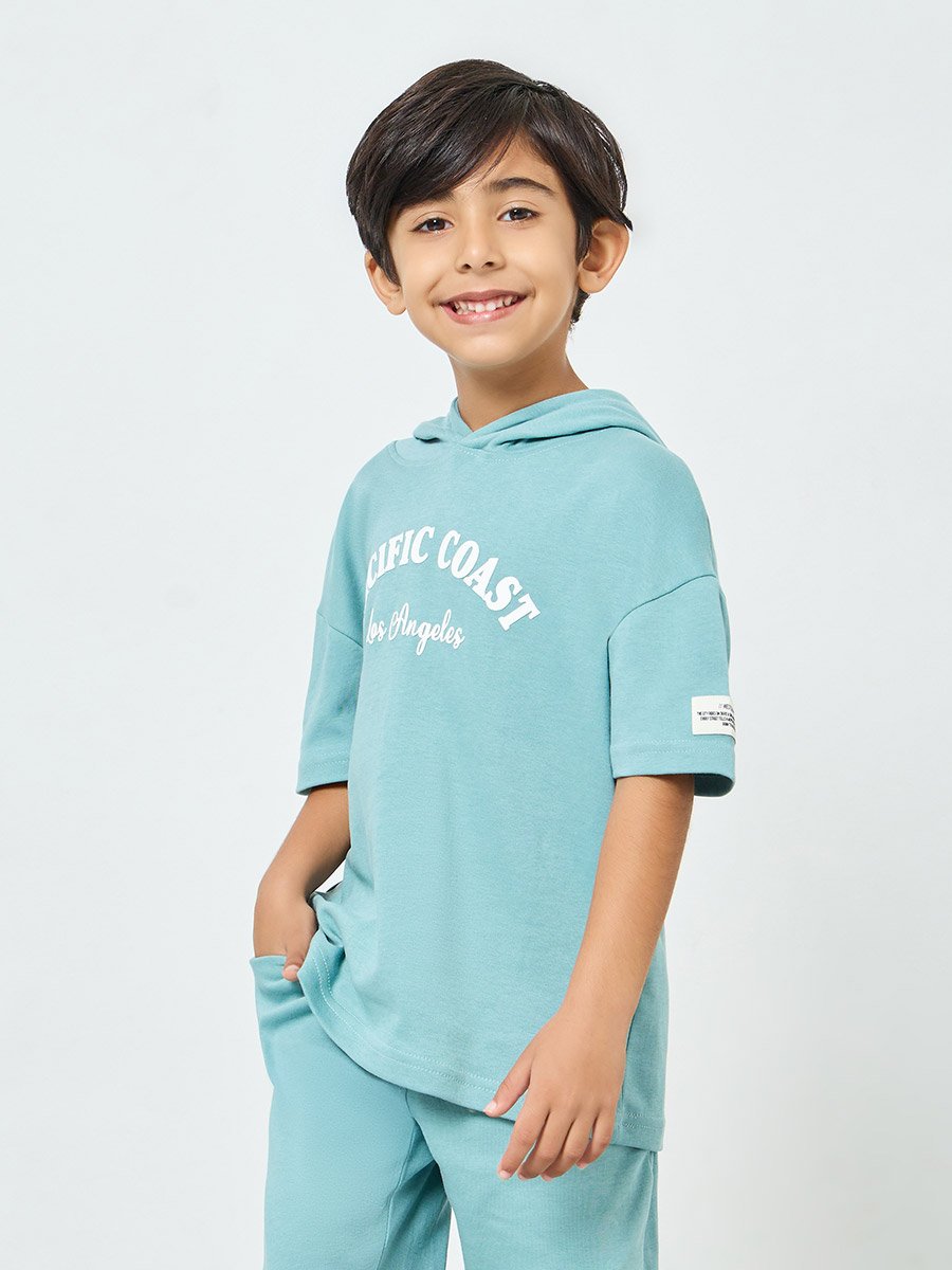 Boys Blue Cotton Hoodie and Shorts Set