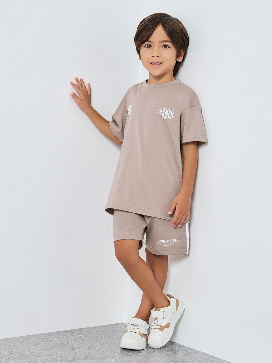 Boys Grey Cotton T-Shirt and Shorts Set