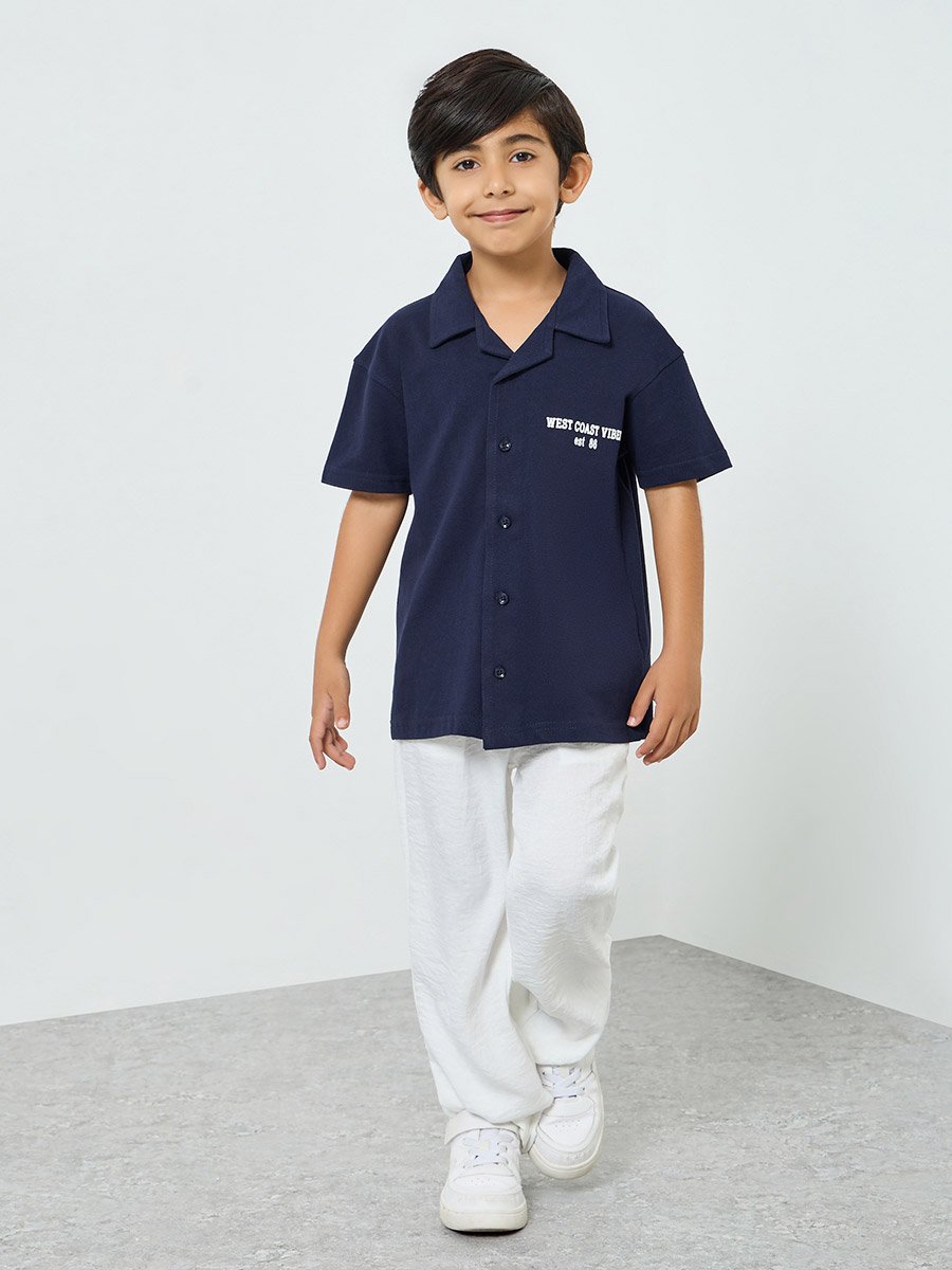 Boys Navy Blue Short Sleeve Shirt