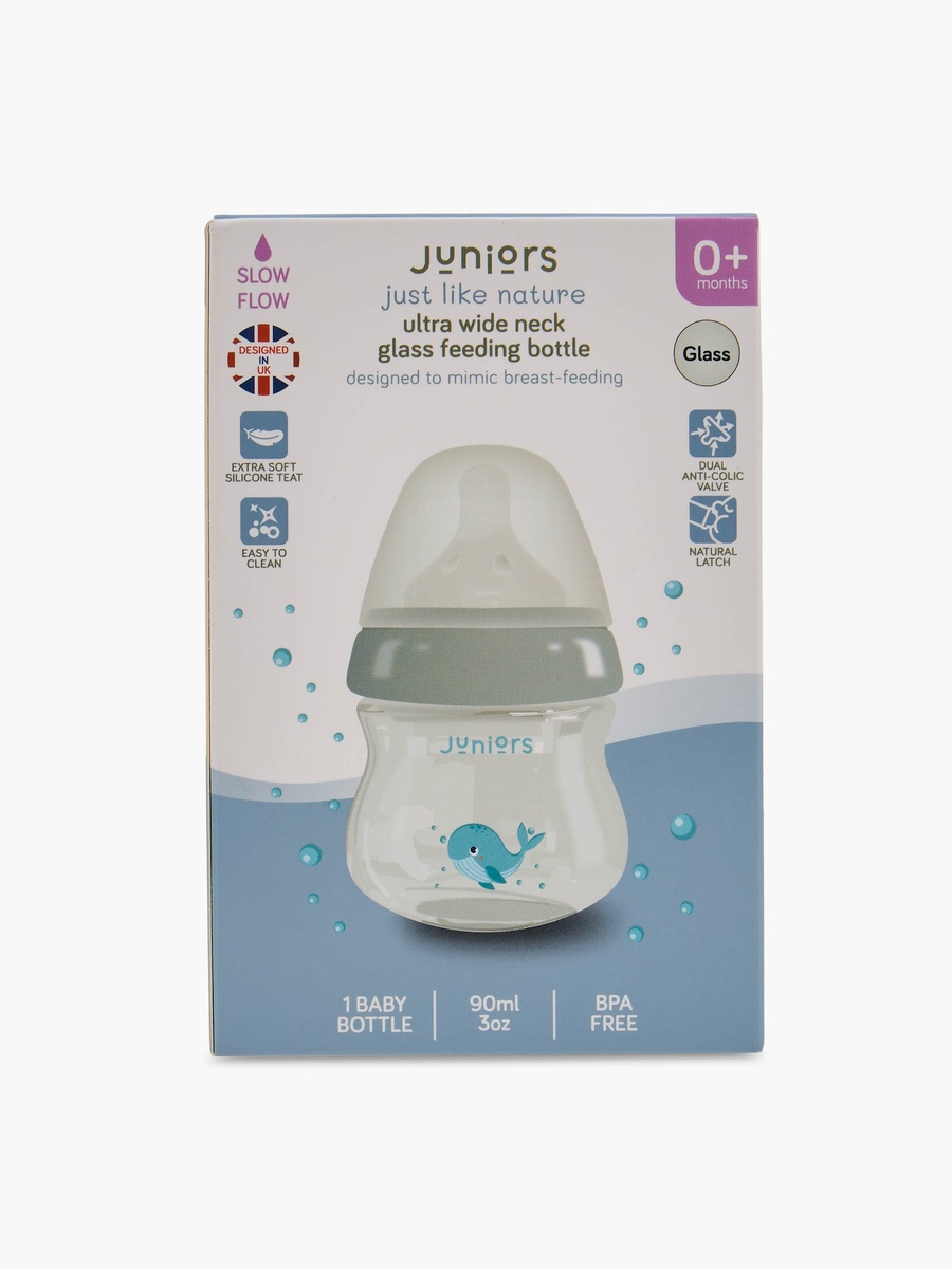 Just Like Nature 90 ml Glass Feeding Bottle with Anti-Colic Teat - Grey